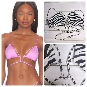 Monica Hansen | Wild Stripes Deep U String Zebra Print Bikini Top | S